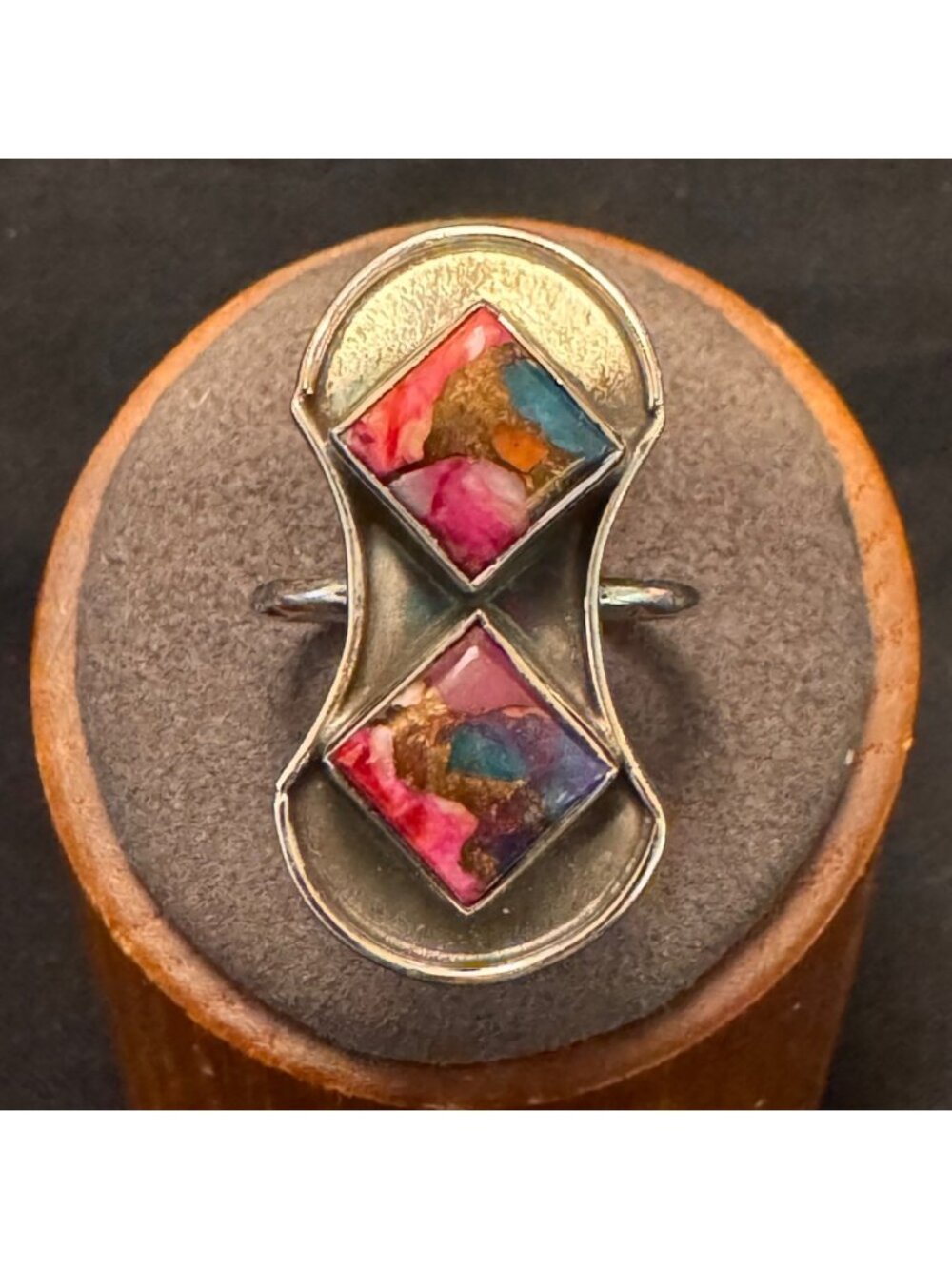 Solid Sterling Silver 925 Rainbow Spiny Oyster Statement Ring Size 6.75
